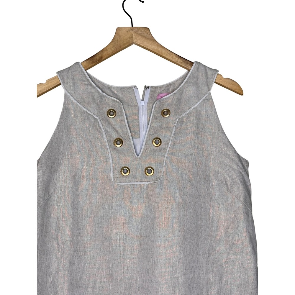 Lilly Pulitzer Metallic Linen Grommet Shift Dress Beige Gold Size 6 - Picture 3 of 15